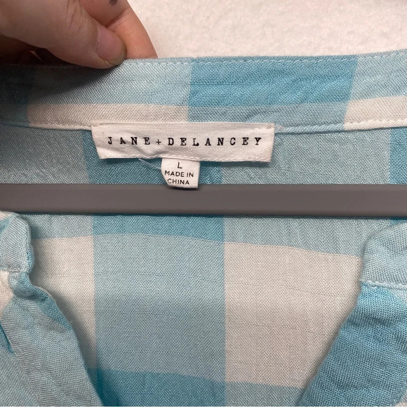 Jane + Delancey Blouse Blue White Check L - Picture 3 of 6
